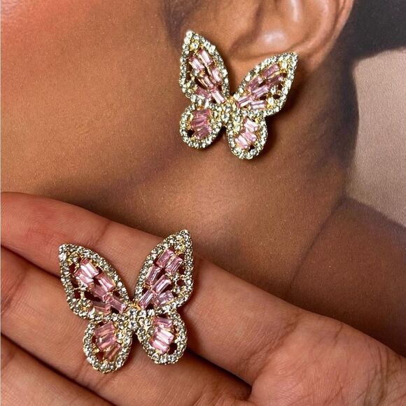 Anthropologie Jewelry - Pink stone butterfly stud A47